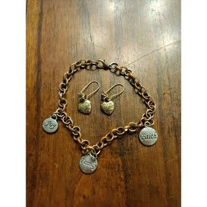 Faith Joy Family charms metal bracelet + Made with Love earrings